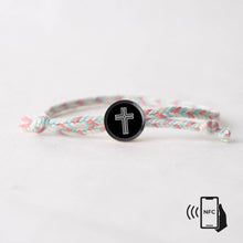 Load image into Gallery viewer, Daily Bible Verse Smart Bracelet - Modern Cross - Woven Cord: Jet