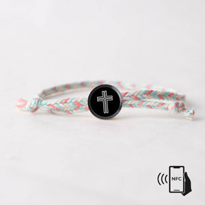 Daily Bible Verse Smart Bracelet - Modern Cross - Woven Cord: Sea Breeze