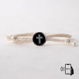 Daily Bible Verse Smart Bracelet - Modern Cross - Woven Cord: Jet