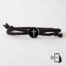 Load image into Gallery viewer, Daily Bible Verse Smart Bracelet - Modern Cross - Woven Cord: Jet