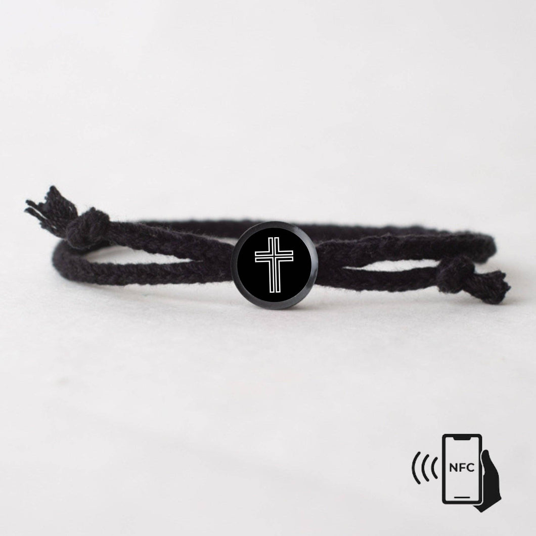 Daily Bible Verse Smart Bracelet - Modern Cross - Woven Cord: Jet