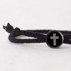 Daily Bible Verse Smart Bracelet - Modern Cross - Woven Cord: Jet